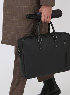 韩国Exclamation Mark手提包青年男黑色公文包牛二层皮文件办公包