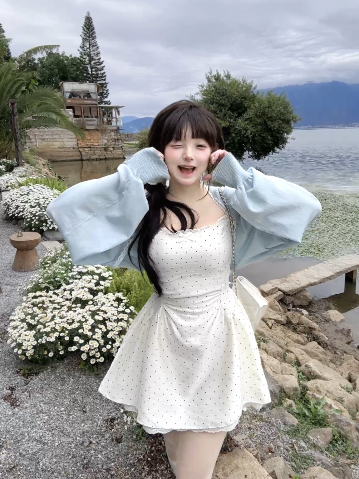 茄茄西米原创[海盐乌龙]韩系波点吊带连衣裙女夏季清新甜美复古