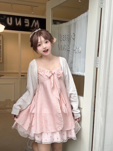 茄茄西米原创 粉色吊带樱桃短裙甜美可爱温柔小个子女夏 甜心芭乐