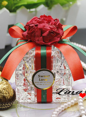2023结婚果冻布丁水晶玻璃瓶杯子婚礼费列罗方缸喜糖盒子香橙色A9