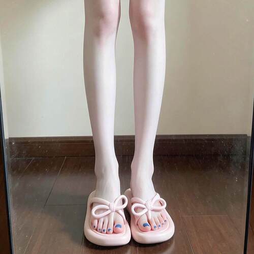 蝴蝶结人字拖鞋女夏季外穿旅游海边沙滩防滑粉色少女心夹脚凉拖鞋