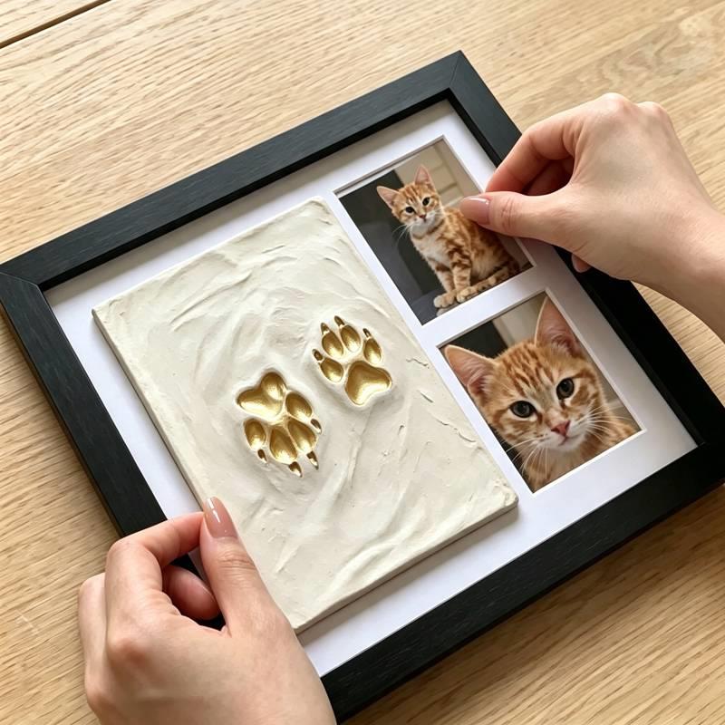 小红书爆款!猫咪脚印纪念相框照片掌印实木摆台桌面装饰画框摆件