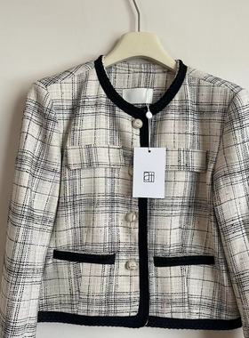 AT家新款小香风外套24秋季黑白格纹经典复古法式高级感气质百搭
