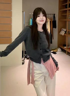 handwash三三家韩系新款针织开衫学院风洋气减龄纯色简约百搭通勤