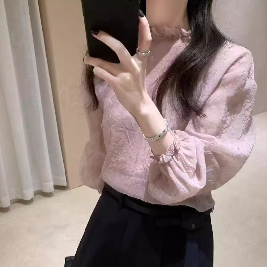 ease新款甜美风韩系花边领套头衫