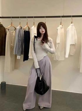 HANDWASH三三家休闲裤24秋新款阔腿拖地裤时尚个性韩系休闲显瘦