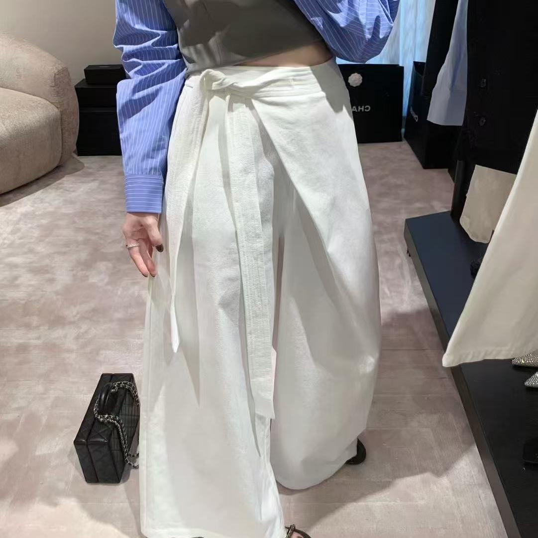 ease不规则休闲系带阔腿裤高腰