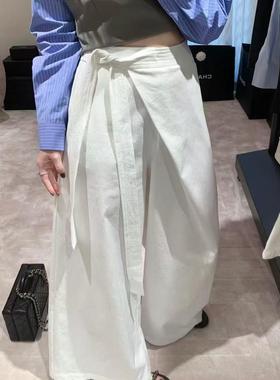 ease新款不规则系带高腰超阔腿休闲裤韩系时尚个性长裤纯色百搭