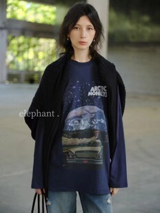 elephant圆领T恤长袖卫衣女2024新款创意设计印花复古简约百搭