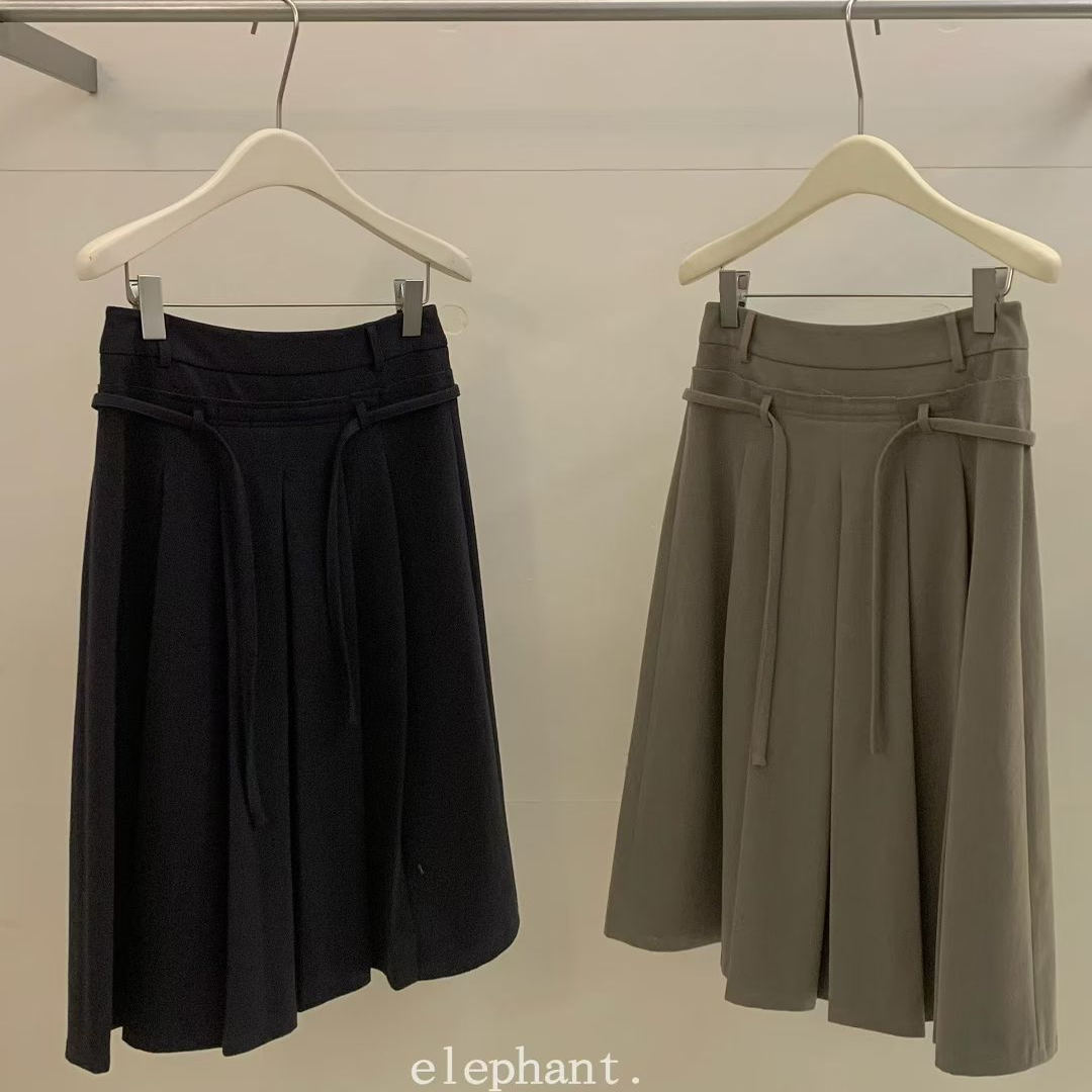 elephant新款系带百褶半裙
