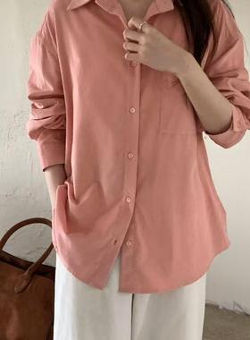 EVE新款衬衫暗条纹设计感宽松休闲显瘦韩系简约纯色长袖衬衣女