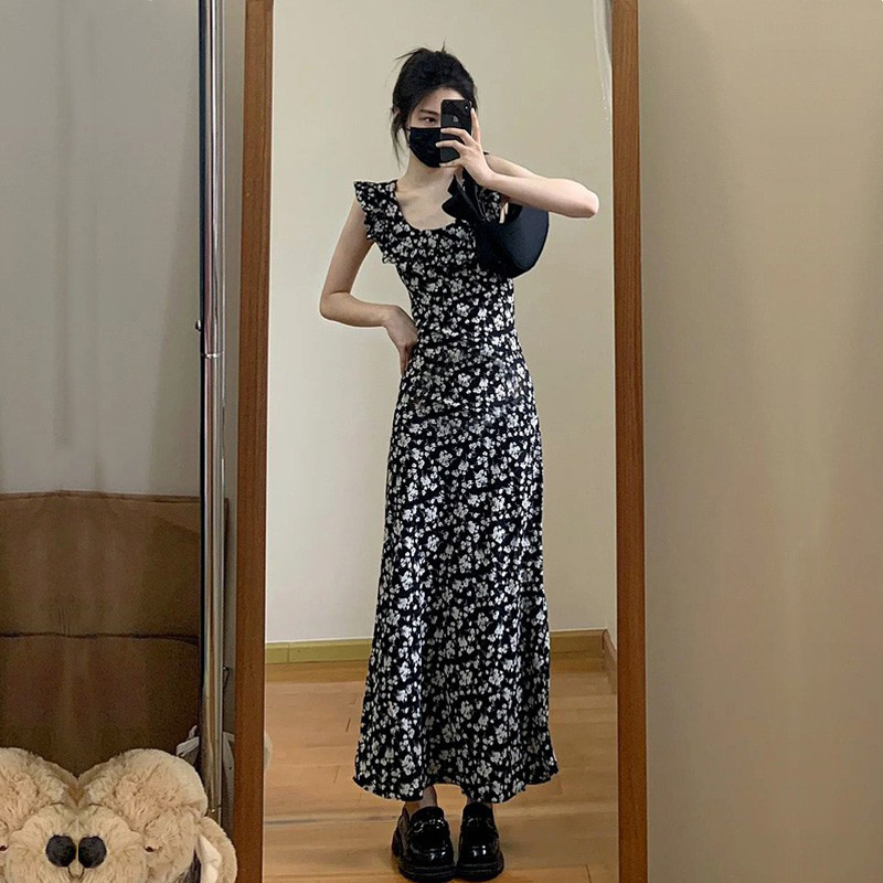 高个子女生连衣裙超长到脚踝气质收腰显瘦及踝碎花加长版拖地裙夏