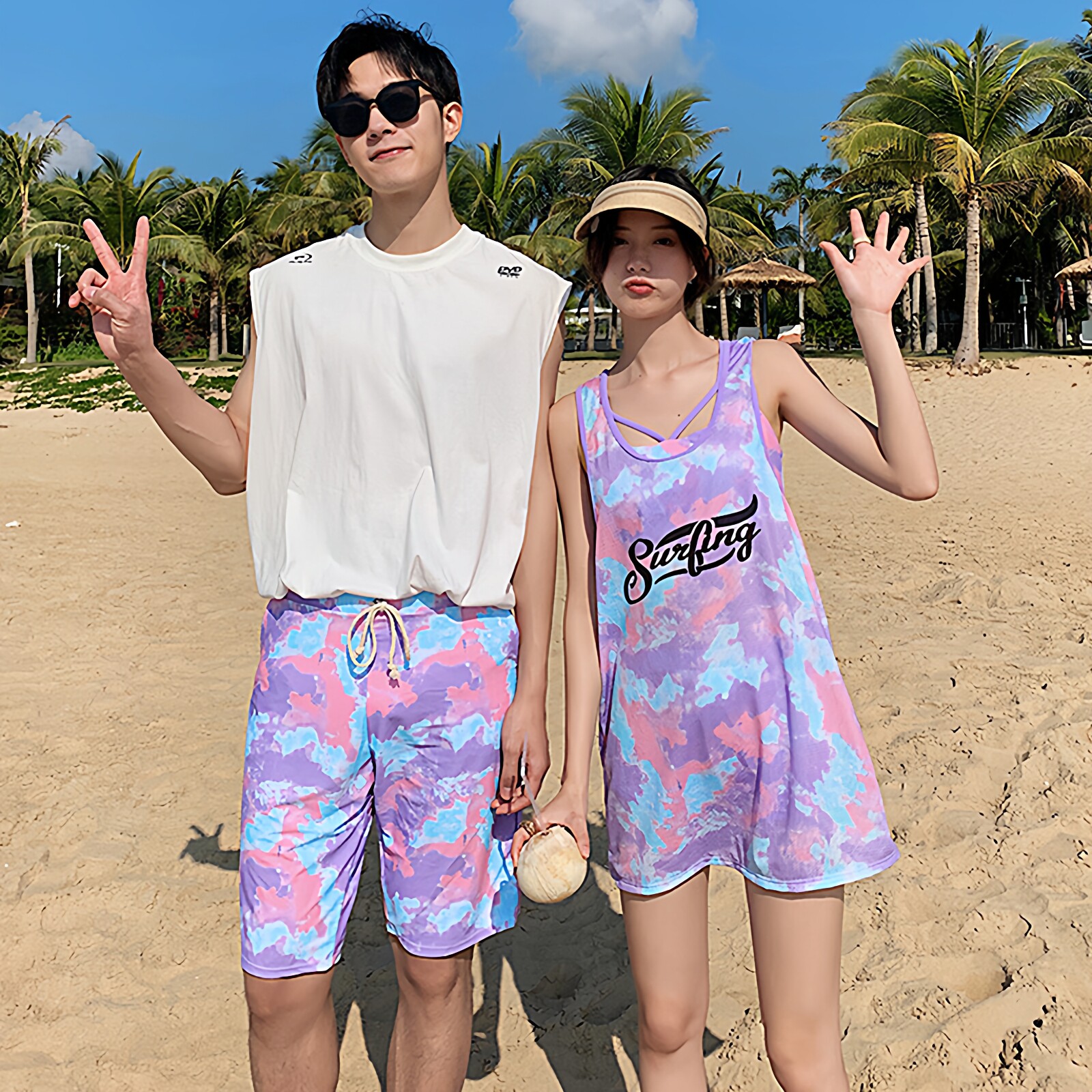 情侣泳衣比基尼分体三件套保守平角海边度假蜜月泡温泉情侣装泳装