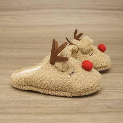 11.6 圣诞款卡通造型动物立体感舒棉毛绒拖鞋居家鞋 农