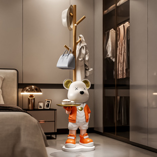 暴力熊衣帽架衣服实木落地挂衣架客厅大型摆件卧室床头房间装饰品