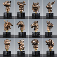 中式冷鑄銅十二生肖獸首擺件全套龍年吉祥物鼠?；ⅠR豬家居裝飾品