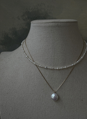 叠戴淡水珍珠纽扣巴洛克项链