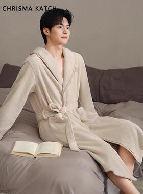 CHRISMA&KATCH珊瑚绒睡袍男款秋冬季加绒加厚保暖浴袍男士家居服