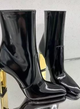 时尚品牌女式短靴Nazha同款靴2024秋冬新款羊毛衬里高跟鞋修身Loo