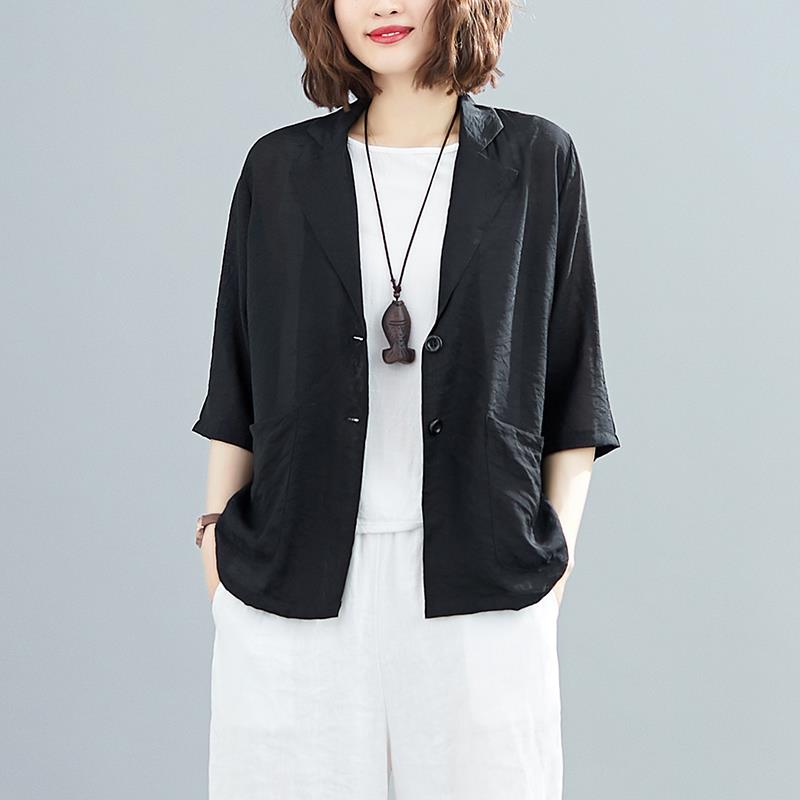棉麻小西装外套女2025夏季新款宽松大码显瘦半袖防晒西服空调衫薄