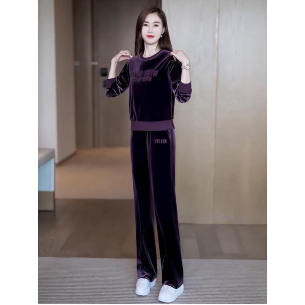 金丝绒休闲套装女2025春季新款时尚洋气卫衣显瘦运动直筒裤两件套