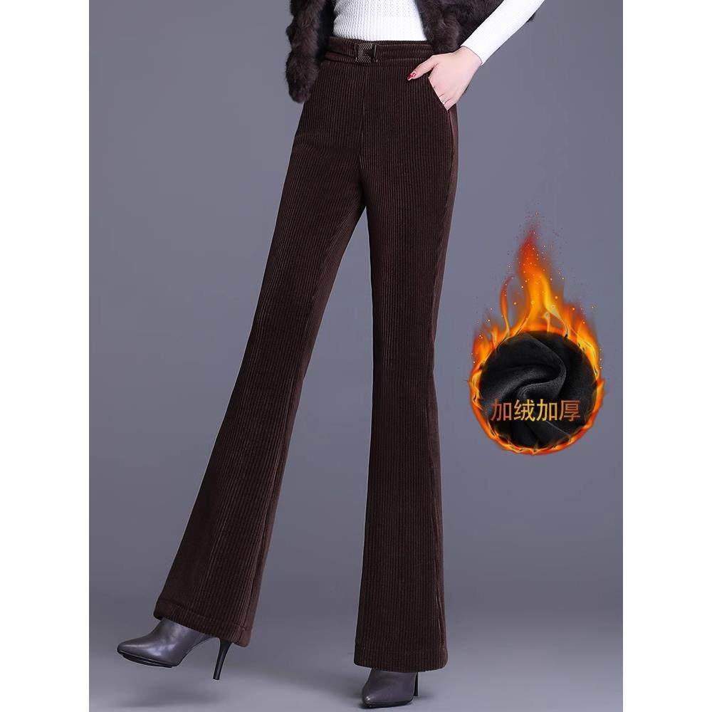 雪尼尔加绒女裤阔腿长裤秋冬加厚条绒灯芯绒裤子高腰显瘦微喇叭裤