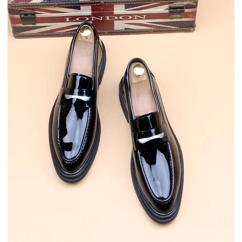 休闲皮鞋男商务正装真皮增高乐福鞋漆皮亮面透气一脚蹬男士豆豆鞋