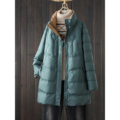 潮牌90白鸭绒羽绒服女中长款冬季2025新款小个子立领轻薄保暖外套