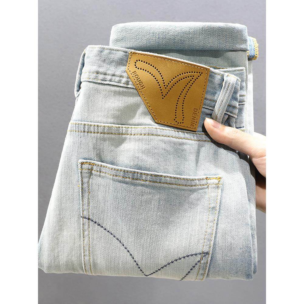 重工高端浅色牛仔裤男修身小直筒潮牌2025年春夏新款高级感长裤薄