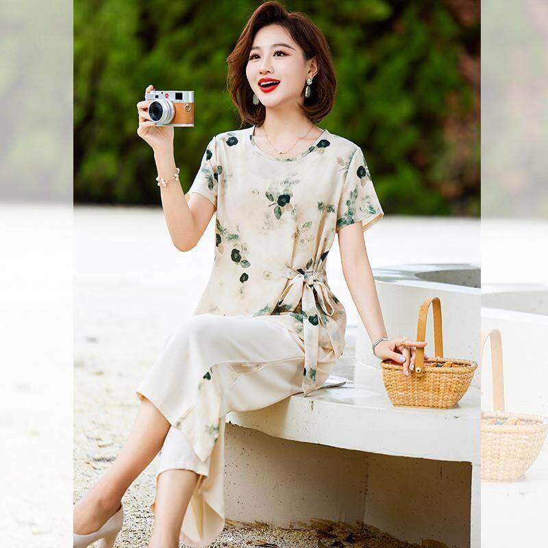 CVY中年妈妈套装女2026夏季新款洋气雪纺上衣阔腿裤薄款休闲潮服