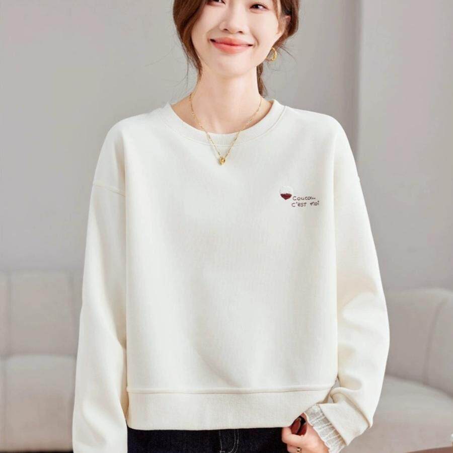 Canary Kiss米白色圆领卫衣女秋防晒衣宽松气质长袖字母印花上衣