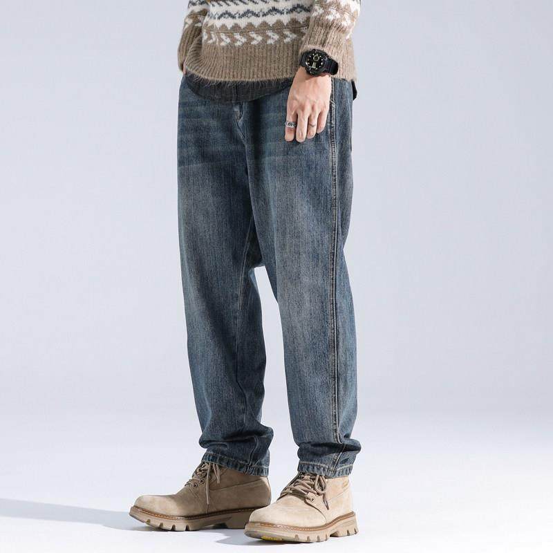 水洗牛仔裤男潮牌秋冬款加绒加厚坠感阔腿裤子男宽松直筒休闲长裤,男装,牛仔裤,淘宝优惠券,粉丝福利购,淘宝优惠卷