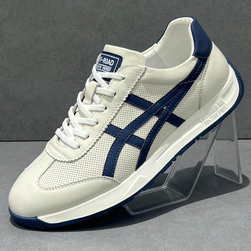 潮牌阿甘鞋男款夏季真皮软底跑步鞋小白鞋镂空透气休闲德训运动鞋