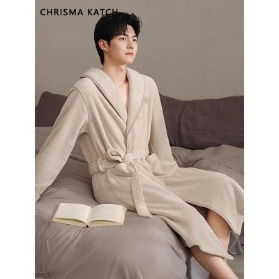 CHRISMA&KATCH珊瑚绒睡袍男款秋冬季加绒加厚保暖浴袍男士家居服