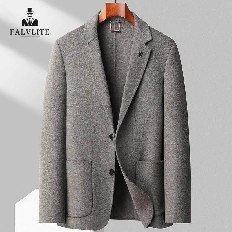 FALVLITE秋冬男士西装双面呢毛呢外套男商务短款休闲西服羊毛呢子