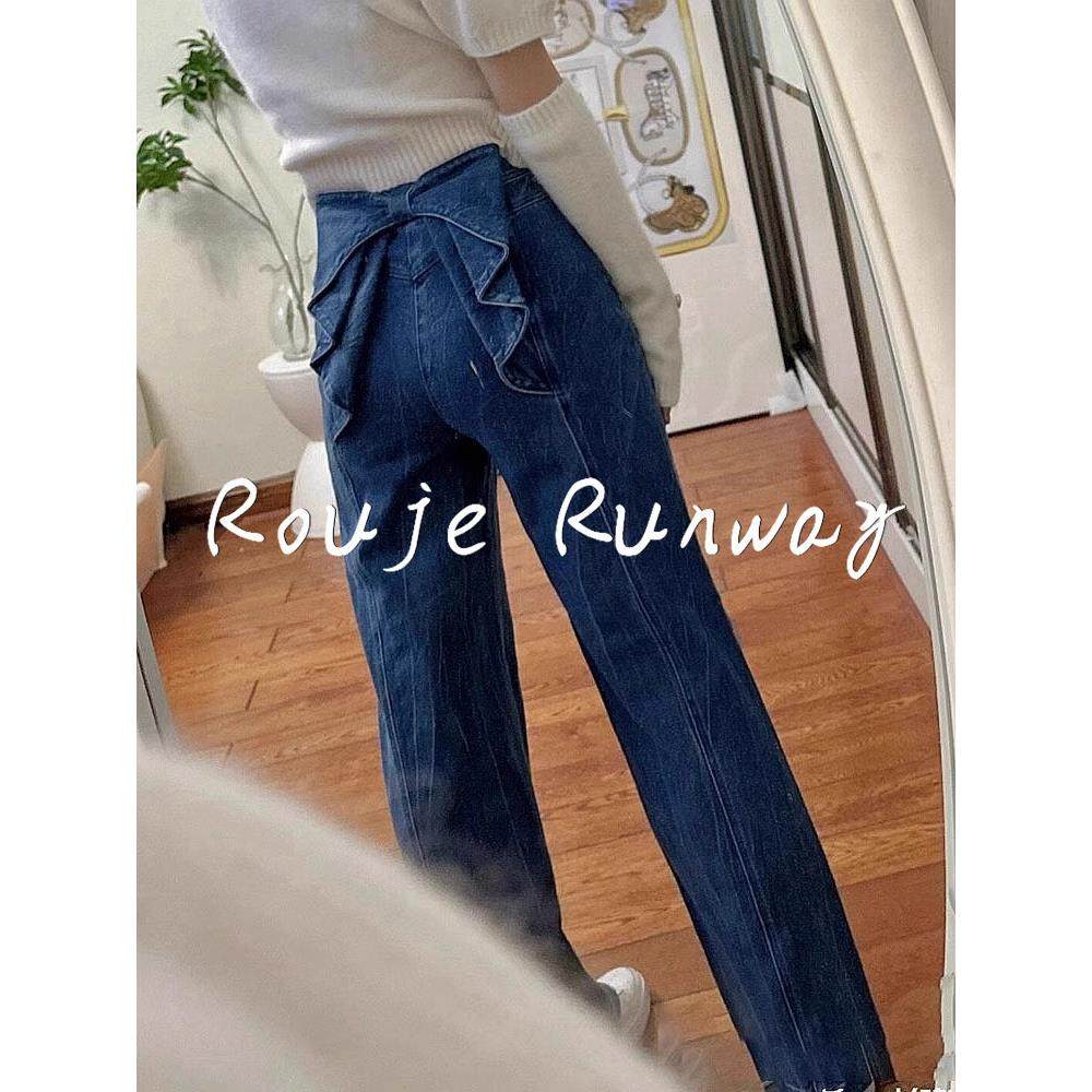 法式Rouje Runway覆古小众设计牛仔裤高腰显瘦蓝色直筒阔腿裤女,女装/女士精品,大码裤装,淘宝优惠券,粉丝福利购,淘宝优惠卷