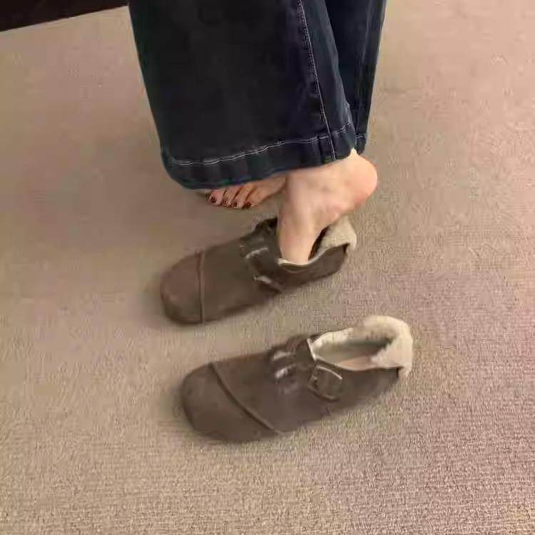 潮牌复古加绒真皮勃肯鞋保暖棉鞋女2024新款秋冬平底豆豆鞋毛毛鞋,女鞋,勃肯鞋/软木鞋,淘宝优惠券,粉丝福利购,淘宝优惠卷