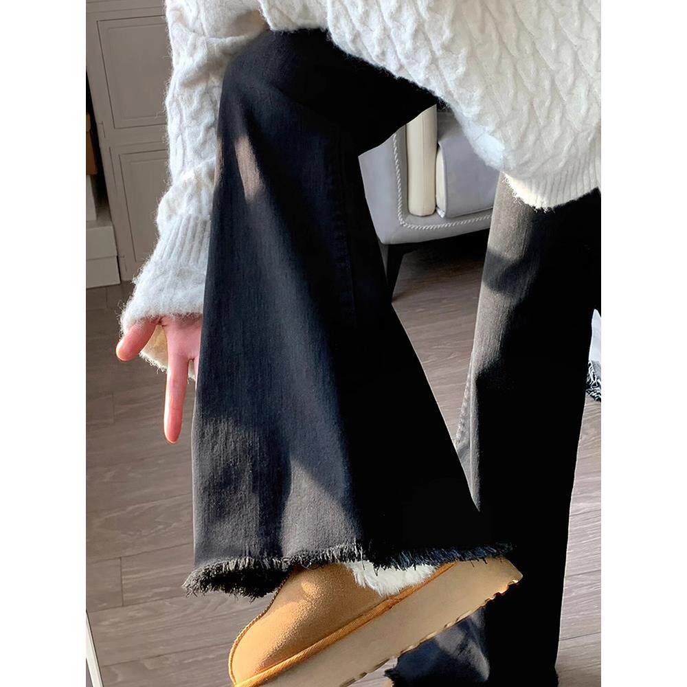 黑色微喇牛仔裤女春秋2025新款高腰显瘦梨形身材胖mm大码喇叭裤子