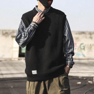 保暖针织背心男秋冬款 潮流宽松外穿马甲休闲坎肩男打底毛线衣 韩版