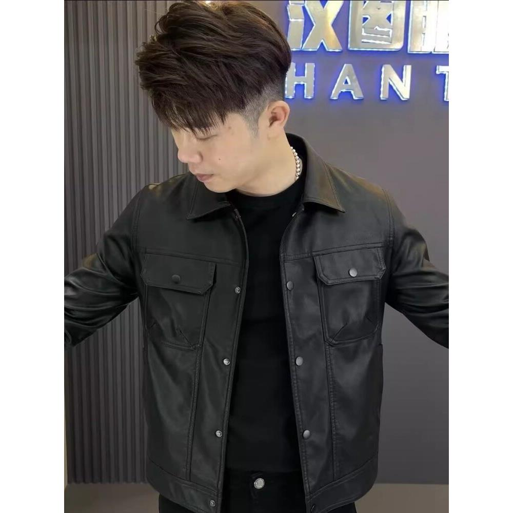 UASK皮衣外套男春秋季2025新款机车服痞帅高端休闲男士翻领皮夹克