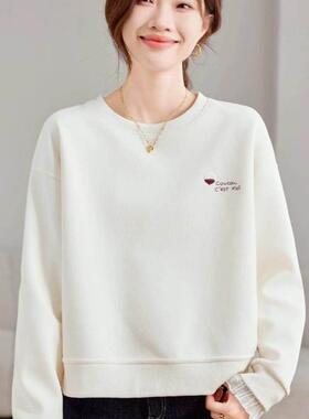 Canary Kiss米白色圆领卫衣女秋防晒衣宽松气质长袖字母印花上衣