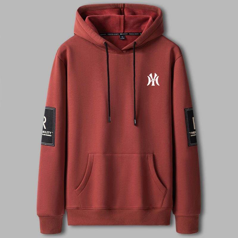 连帽卫衣男2025新款春秋季潮流印花宽松大码男士红色纯棉长袖t恤