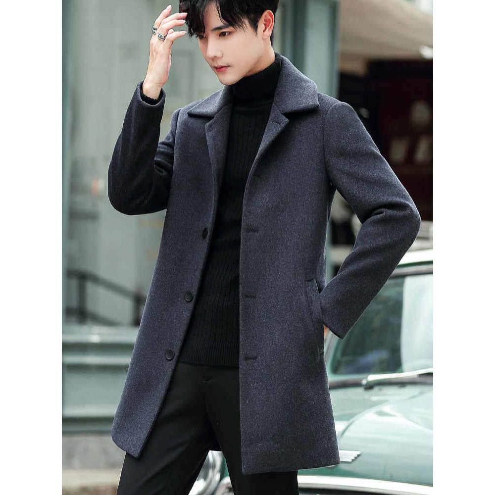 潮牌男士羊毛呢子大衣秋冬季加厚毛呢外套韩版修身帅气中长款风衣