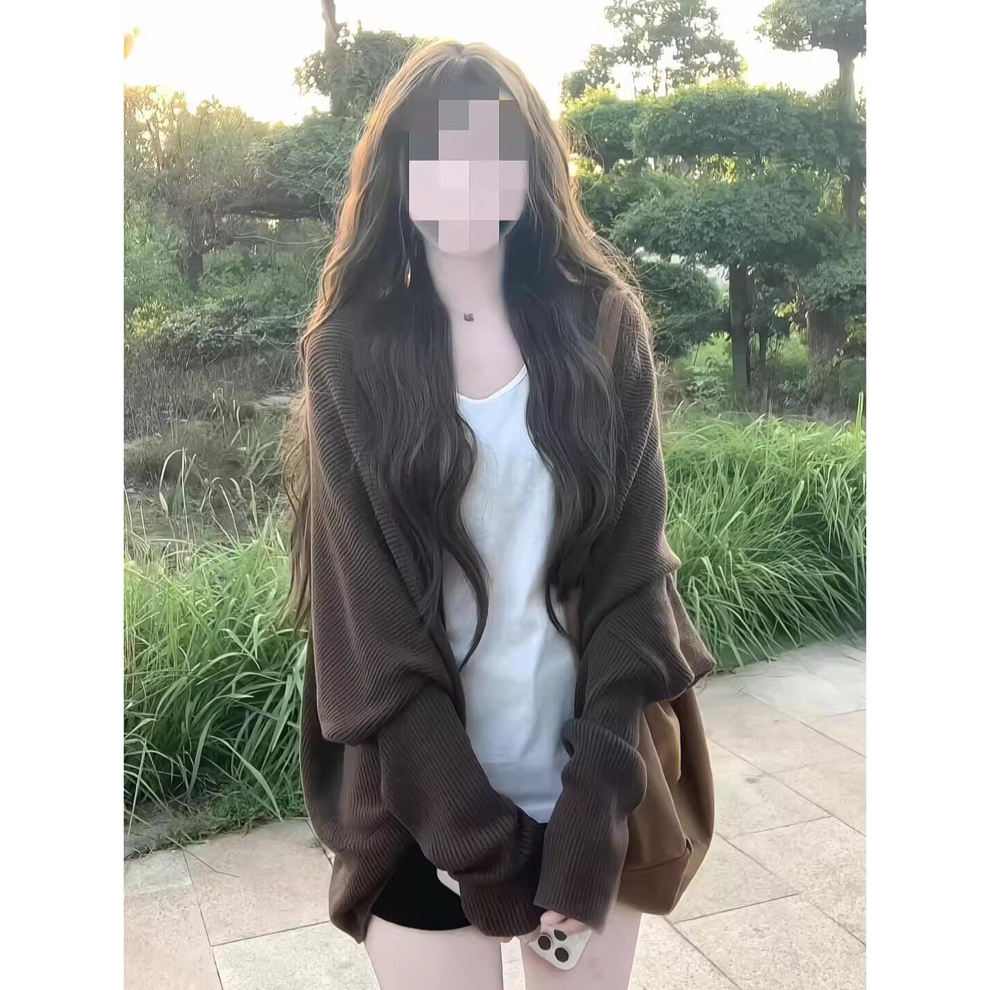 日系美拉德针织开衫女秋季宽松慵懒风穿搭蝙蝠袖气质休闲外套上衣