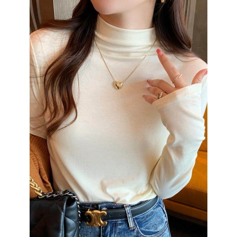 法国Rouje Dsyle白色打底衫女半高领长袖t恤秋冬季内搭小立领上衣