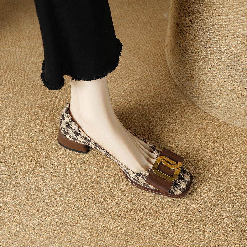 意大利Raraente方头小香风粗跟覆古金属扣蝴蝶结真皮一脚蹬中跟鞋,女鞋,雨鞋,淘宝优惠券,粉丝福利购,淘宝优惠卷