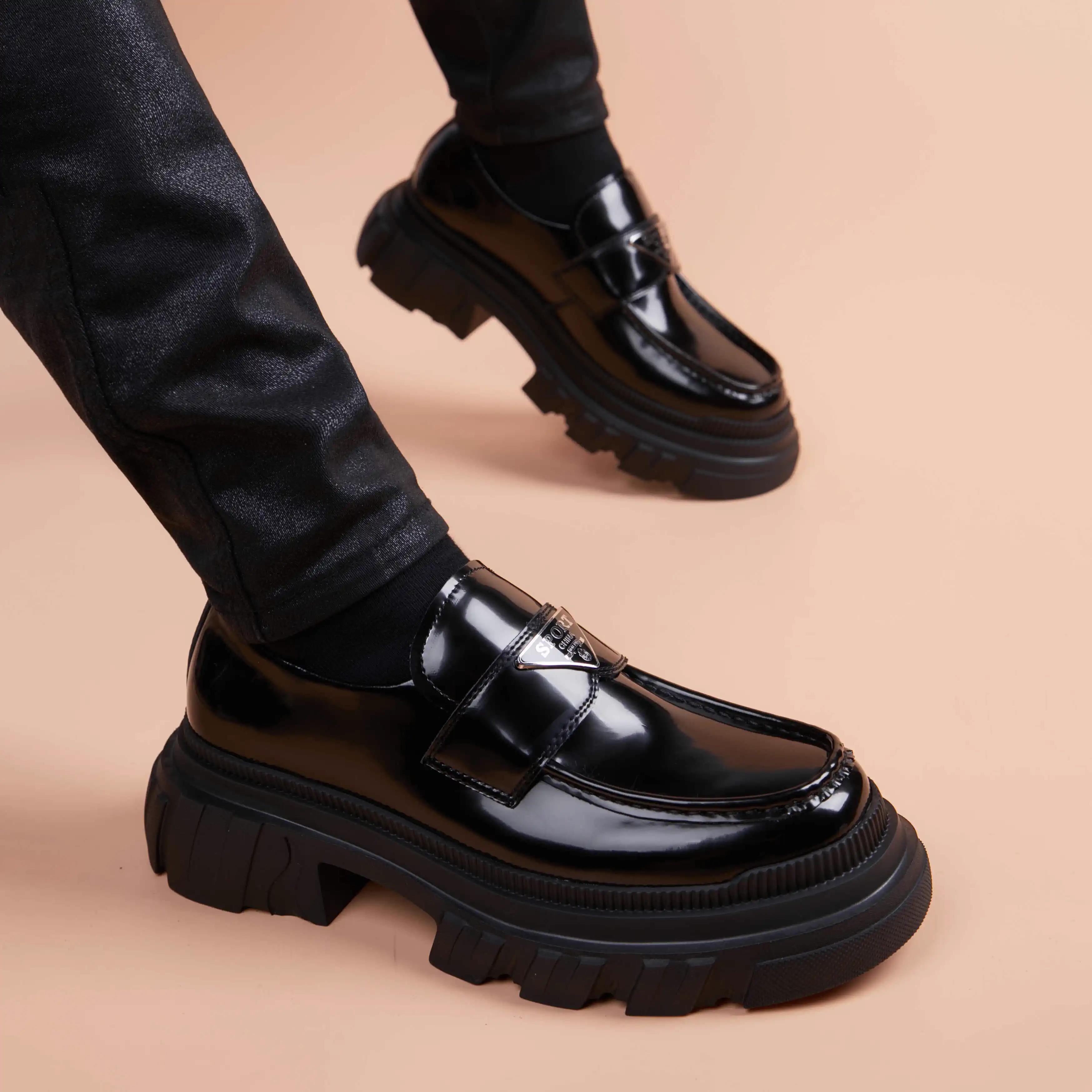 高级感漆皮套脚休闲 皮鞋男真皮亮面正装潮流一脚蹬厚底增Gola福