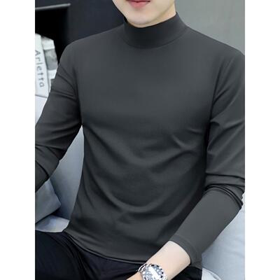 半高领长袖t恤男士秋冬季加绒加厚莫代尔纯棉打底衫纯色内搭上衣