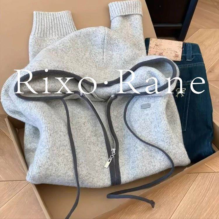 法国Rixo Rane 灰色双拉链连帽针织开衫女秋冬季宽松显瘦软糯毛衣,女装/女士精品,常规大码外套,淘宝优惠券,粉丝福利购,淘宝优惠卷