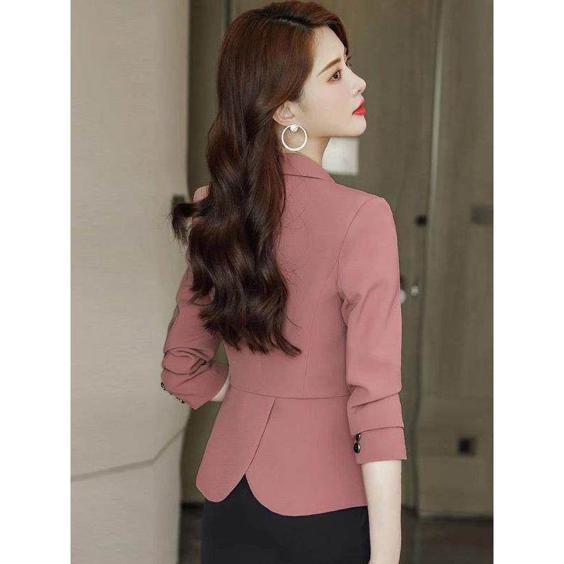 春秋休闲上衣女2025年粉色新款短款小个子修身西服韩版小西装外套